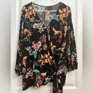 Worthington Floral Wrap Top - Black and Multicolor
